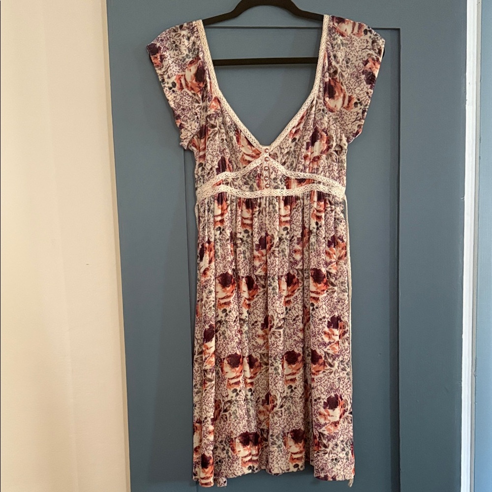 Free People Purple and Cream Floral Dress